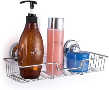 SANNO Strong Suction Cup Shower Shelf Bathroom Rack Storage Stainless Steel Soap Dish Holder, with Suction Cup, Sponge Holder for Shower, Bathroom