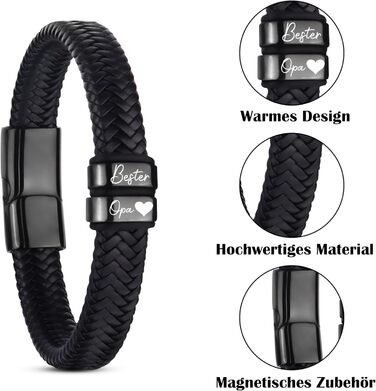 Чоловічий шкіряний браслет – подарунок для чоловіка, тата, дідуся. Ідеальний подарунок на День батька, Різдво, День Святого Валентина (чорний)