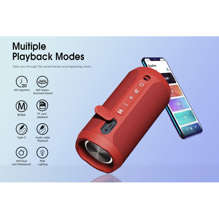 EDUPLINK Портативна Bluetooth колонка водонепроникна IPX7 бездротова (Зелена)