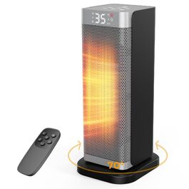Керамічний електричний обігрівач повітря 2000W з дистанційним керуванням, ECO-режимом, таймером на 12г та поворотом 70°, сріблястий