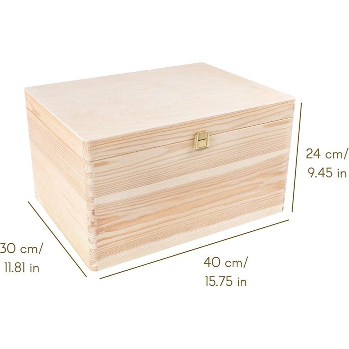 Велика дерев'яна коробка з кришкою та замком Creative Deco XXL 40x30x24 см, скриня для зберігання, органайзер для документів, іграшок, інструментів, натуральне необроблене дерево