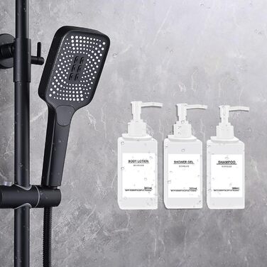 Набір з 3 дозатори для мила Roselee на стіну, без свердління, 500 мл. Дозатори для душу, шампуню та пінної ванни з етикетками для ванної кімнати та кухні (Білий)