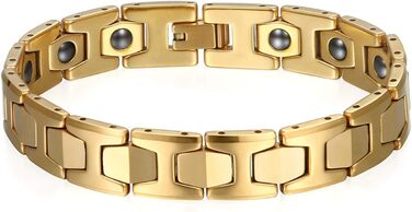 Чоловічий магнітний браслет JewelryWe з вольфраму та вольфрамокарбіду, 12 мм, шестигранний, масивний, полірований, глянсовий, браслет-ланцюг, срібло/золото (золото)