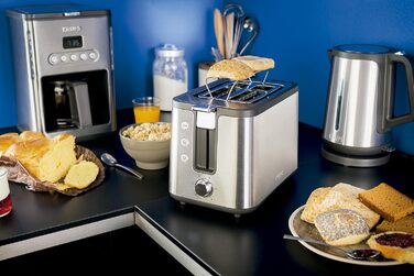 Krups KH442D Control Line Premium Toaster | Stainless Steel | 2 Short Slots for 2 Slices | Bagel Attachment | 6 Browning Levels | 850 W | 23.6 x 32.4 x 20.2 cm | Silver/Black