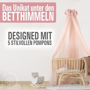 DREAMYBAMBINI Fairytale Canopy for Baby Crib, Princess Baby Bassinet, Co-Sleeper Baby Bed, Mosquito Net, Nursery Decor, Children's Room Canopy 170x960 cm (Cream-Beige with pink accents) Cream-Beige (with pink accents)