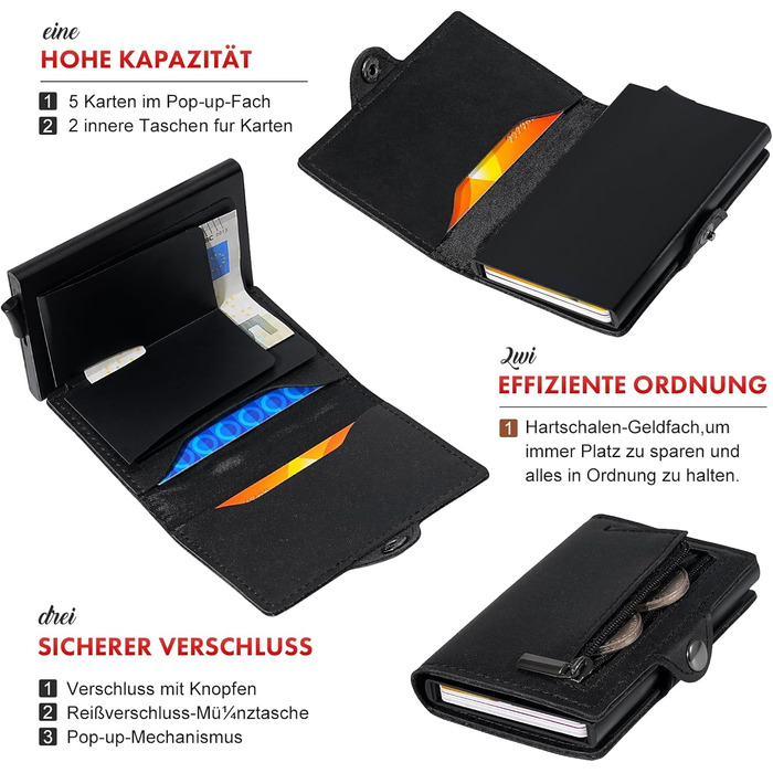 AISIR Гаманець чоловічий/жіночий, міні, з RFID захистом, тонкий з відділенням для монет (чорний)