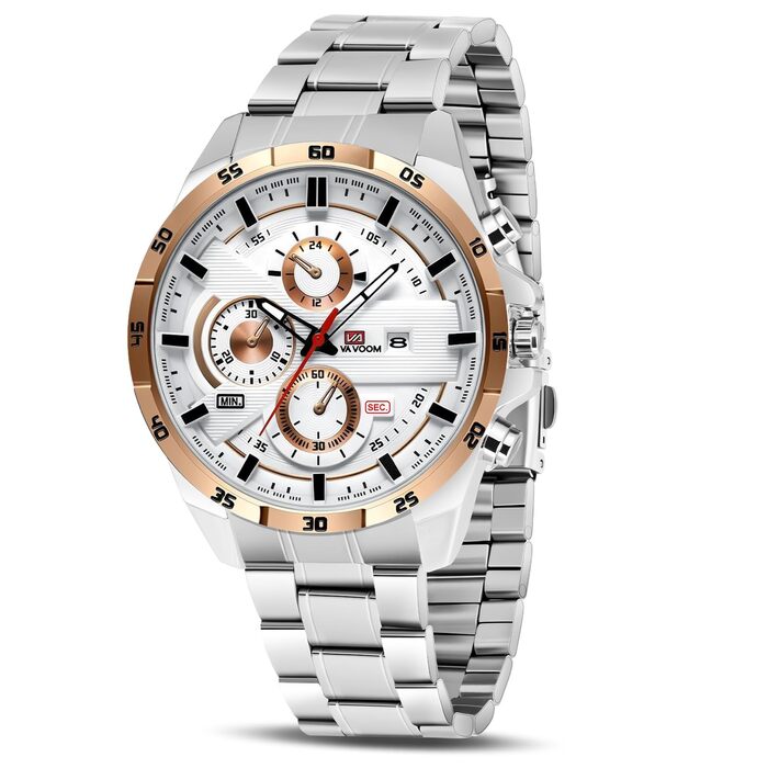 Годинник чоловічий OFF-CUP: аналоговий кварцовий хронограф з водонепроникним браслетом з нержавіючої сталі, з датою. Модний годинник для повсякденного та ділового стилю, класичний елегантний подарунок (рожево-золотий/білий)