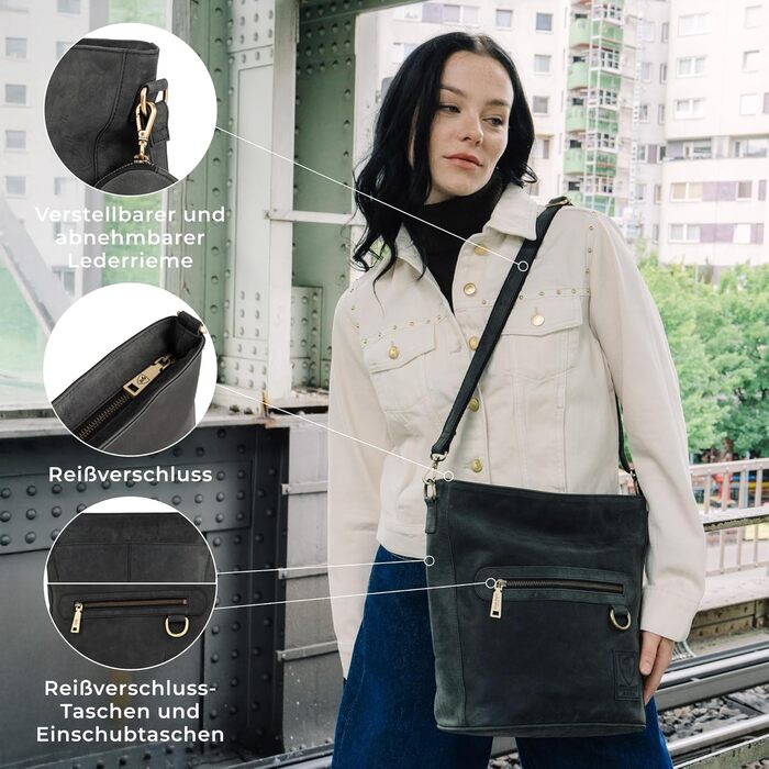 Сумка через плече Berliner Bags Siena Vintage з натуральної шкіри, сіра. Жіноча сумка-месенджер