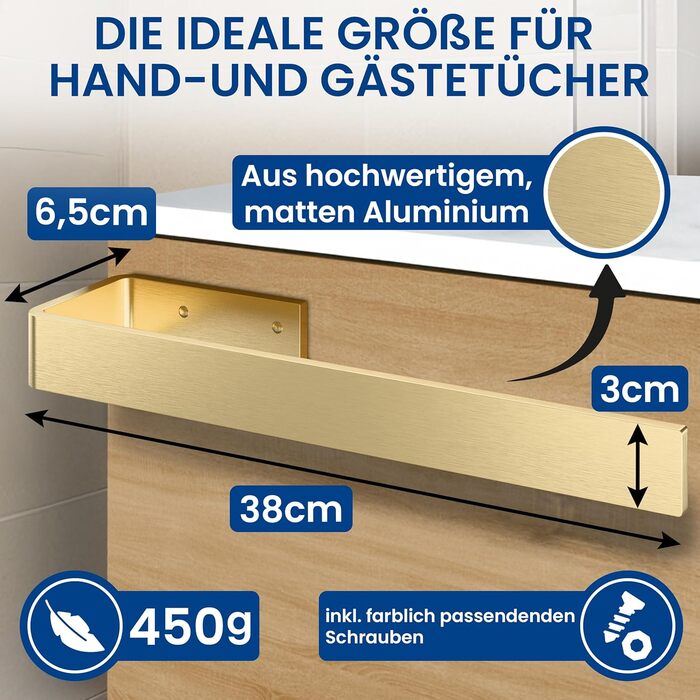 Настінна полиця для рушників rtmr, з кріпленням для свердління, преміум-якість, з алюмінію, 38 см, для ванної кімнати та гостьового туалету