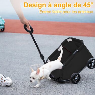 Візок для собак та котів OHMG, складний, до 20 кг, з гальмами, великий кошик, 3 вікна, тримач для напоїв, чорний