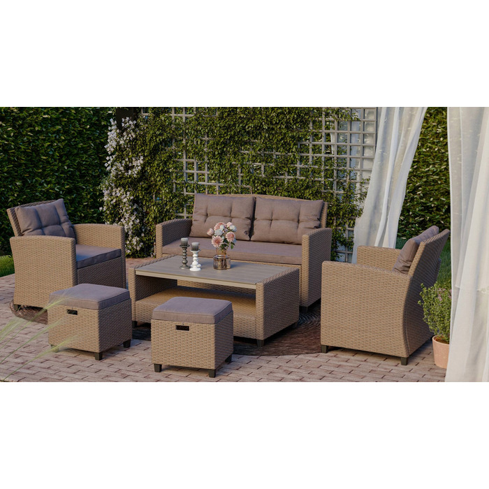Комплект садових меблів Di Volio DV-016GF Firenze, техноротанг, бежевий, 6 предметів