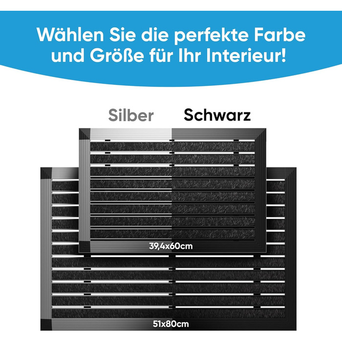 Килимок для дому та вулиці 40x60 см, алюмінієвий каркас срібного кольору, Polypropylene волокна