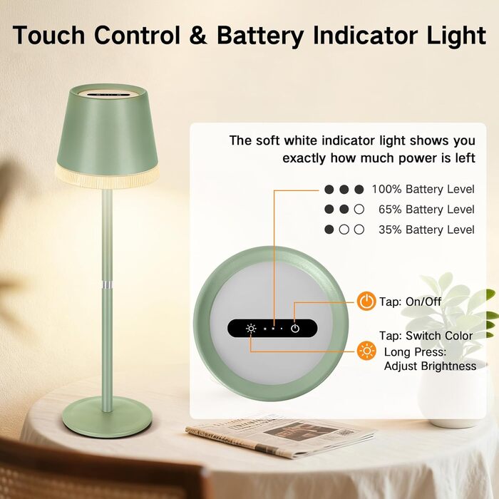 Світлодіодний настільний світильник OUTON з акумулятором, USB-C, 3 режими світла, димування, зелений - 2 шт.