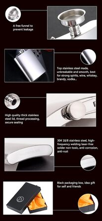 Фляга TANEAXON з воронкою та коробкою, нержавіюча сталь, без витоку (срібна, 355 мл)