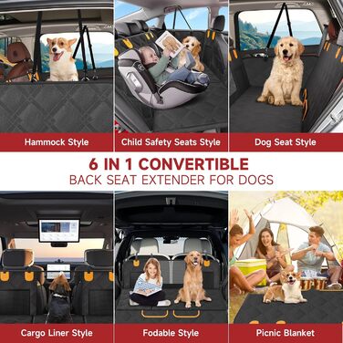 Loiion Waterproof Dog Car Seat Cover with Hard Base - Prevents Sliding, Fits Most SUVs, Trucks, Cars - Gray (Black All-Inclusive)
