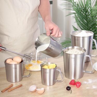Newness Focus on stainless steel measuring cups, 1500 ml stainless steel measuring cup, improved, 3 types of markings, including ml, oz, and cup, stainless steel milk frothing cup with markings and handle