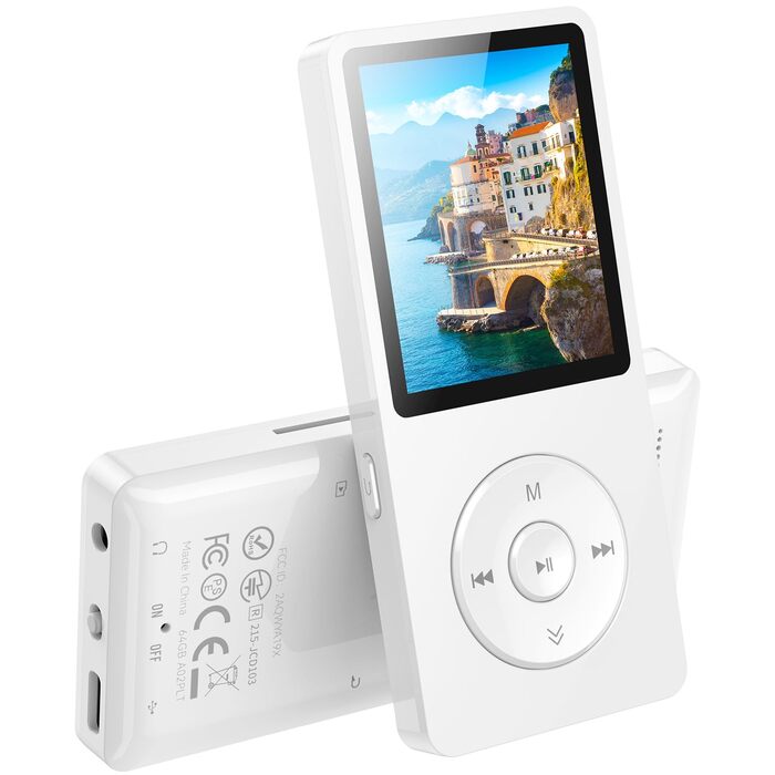 MP3 плеєр AGPTEK 64GB Bluetooth 5.3 з динаміком, радіо FM, підтримкою TF-карти 128GB, білий