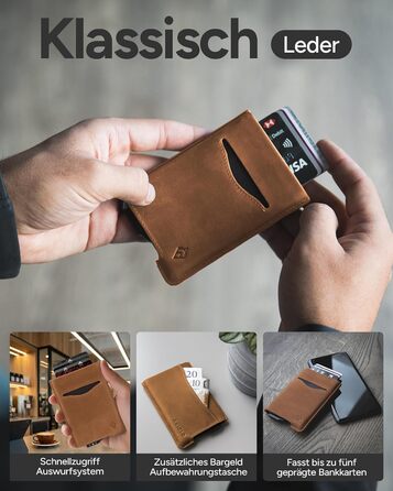 Криза картковий з RFID захистом та подарунковою коробкою – Мінімалістичний гаманець для чоловіків – Компактний портмоне з безконтактним захистом (Alpha Collection) (13. Світло-коричнева шкіряна випуск)