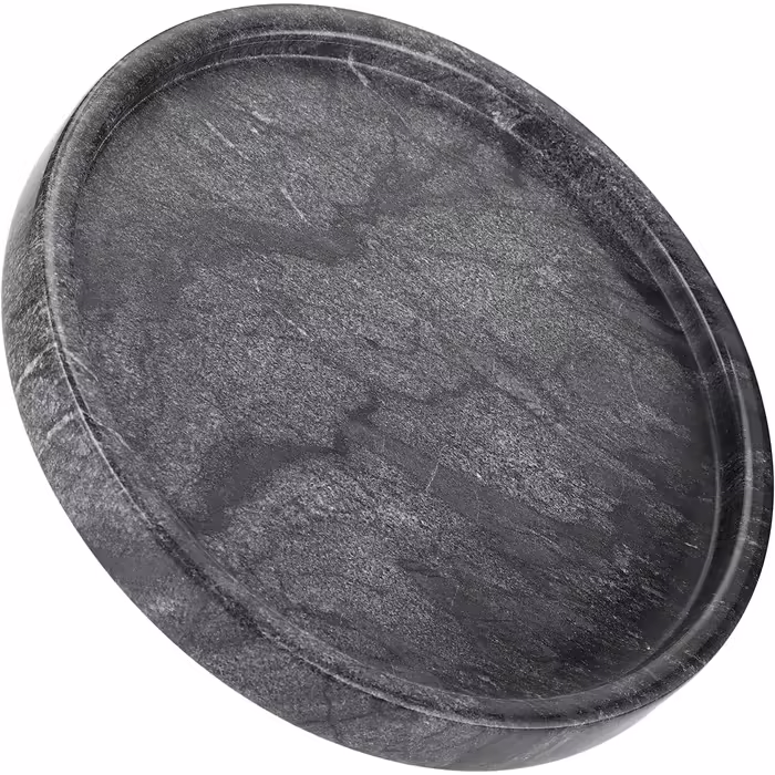 BSTKEY 25cm Natural Marble Stone Tray Decorative Storage Tray, Household Plate Tray Organizer for Kitchen Bathroom Dresser Decor Coffee Table, Black