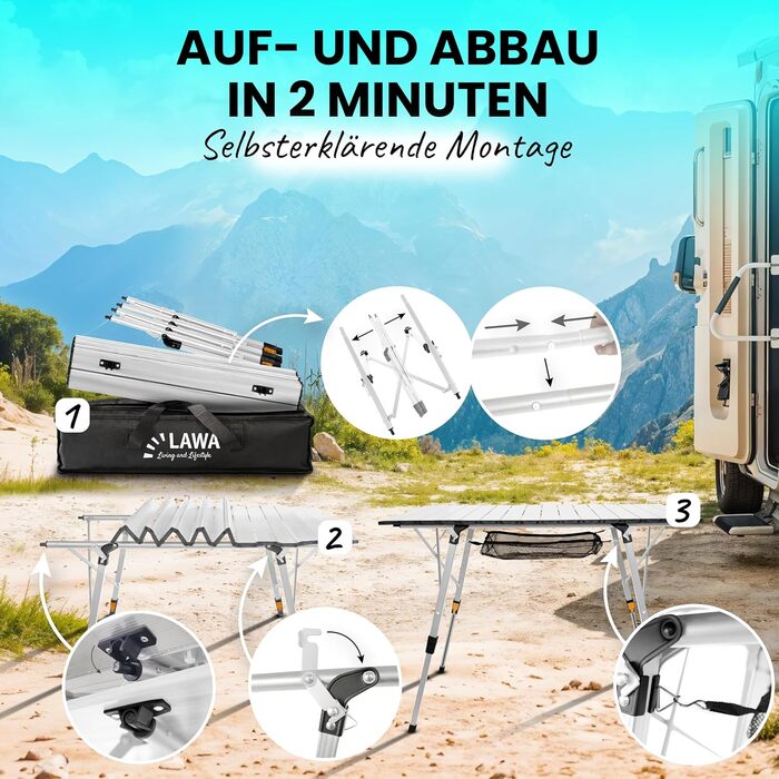 Складаний туристичний столик з регулюванням висоти до 69,5 см, алюміній, для кемпінгу, балкону, 2 особи, легкий, з сумкою