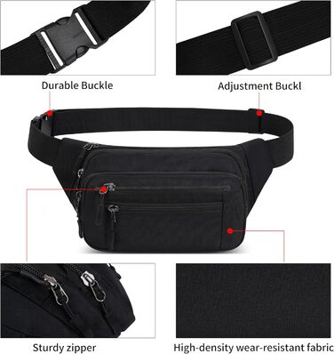 Чоловіча/жіноча поясна сумка на пояс, унісекс, 60 см, для подорожей, активного відпочинку, собак, чорна