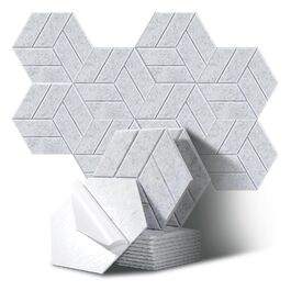 Акустичні гексагонні панелі самоклеючі, звукопоглинаючий пінопласт для стін у студію, офіс та ігрову кімнату, сірі (30x26x0.9 см), 12 шт.