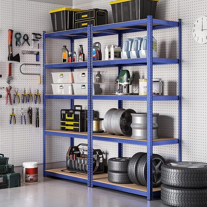 OfficeMarshal Heavy-Duty Shelving Unit - Lakota (200x120x60 cm, Blue)