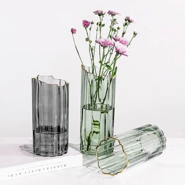 Висока скляна ваза для квітів, велика ваза-циліндр для декору столу (сіра, 12x12x30 см)