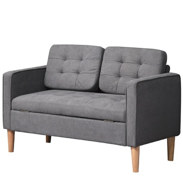 HOMCOM 2-Seater Sofa Fabric Sofa Loveseat with Removable Cushions Made of Rubberwood and Cotton in Grey 117x62x78 cm for Living Room