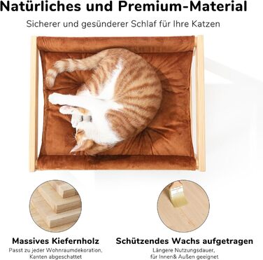 Cat bed and dog bed, elevated, large, and breathable, made of high-quality birch plywood, 53W x 42L x 25H cm - ideal for cats and small dogs (Brown color)