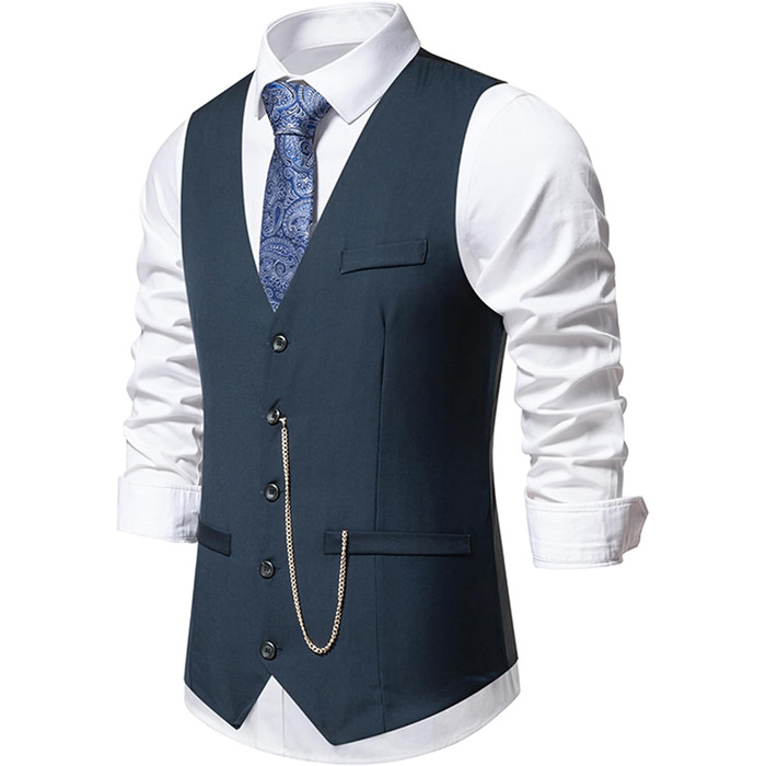 Жилет чоловічий Miaikvs, без рукавів, V-подібний виріз, для весілля, ділових зустрічей та повсякденного стилю (M107, темно-синій, L)
