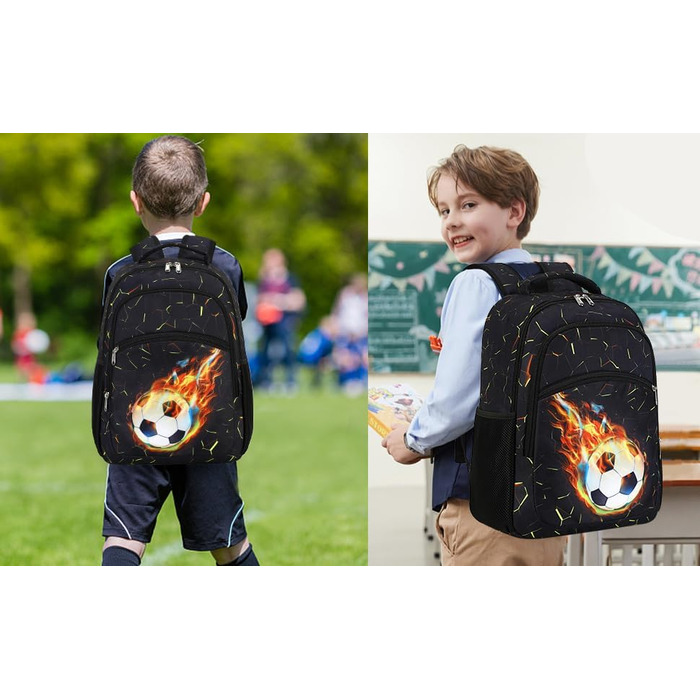 Дитячий рюкзак для школи LOIDOU: безпечний, легкий, з принтом полум'я/футбол, для хлопчиків та дівчаток