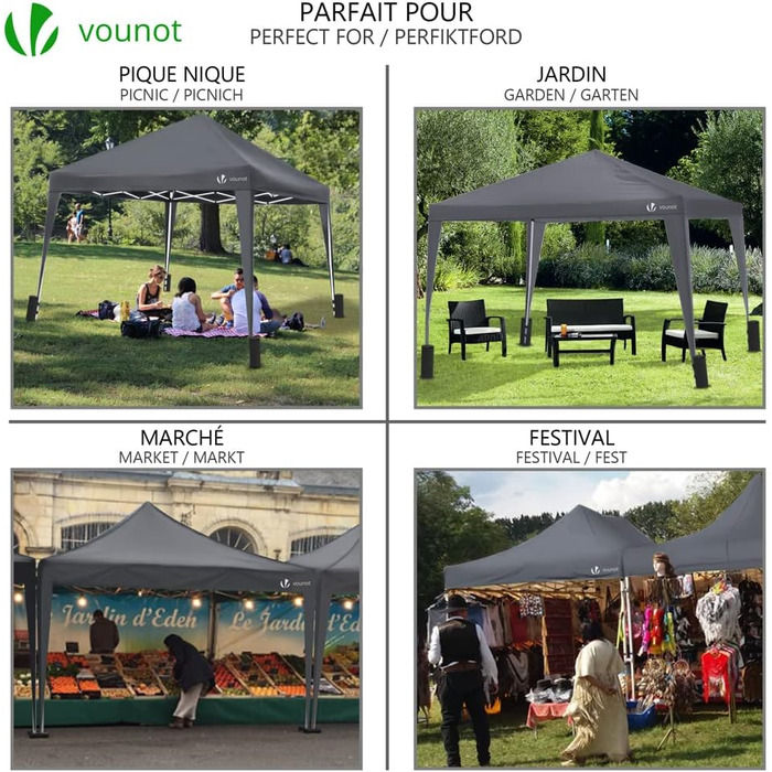 VOUNOT® Folding Gazebo 3x3m, with 4 Sandbags, Pop-Up Gazebo, UV Protection 50+, Grey