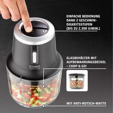CASO Chop & Go – Електричний подрібнювач для кухні з акумулятором, 1.0 л, 2 швидкості, USB-C, з лопаткою