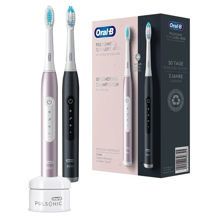 Звукова зубна щітка Oral-B Pulsonic Slim Luxe 4500: Чорна/Рожеве Золото, 3 режими чищення, 2 насадки, кейс для подорожей