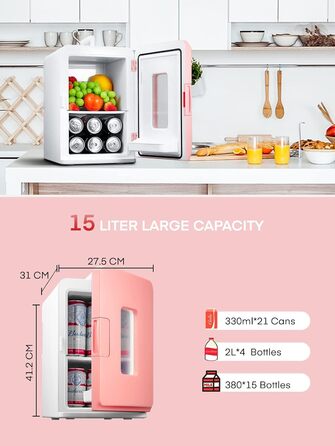Northclan 15L Mini Fridge - Portable Cooler & Warmer for Home & Car - 220V AC/12V DC - Pink