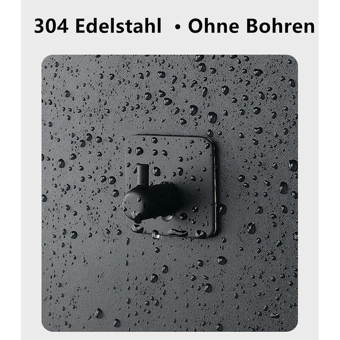 Набір гачків для рушників 6 шт. самоклеючі, з нержавіючої сталі, без свердління, для ванної, туалету, кухні, офісу (чорний)