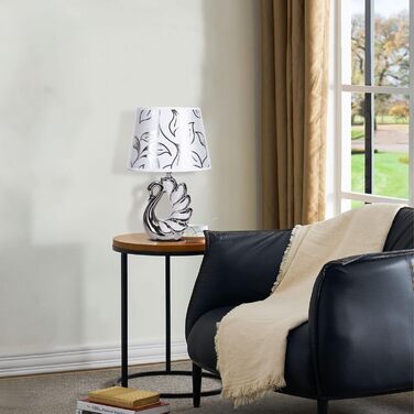 Стійка лампа Aigostar з кераміки, вінтажна настільна лампа з тканинним абажуром, патрон E14, макс. 40W, сучасна лампа для нічного столика, нічник для спальні, вітальні, офісу (без лампочки) - H235mm (Білий лебідь - H310mm)