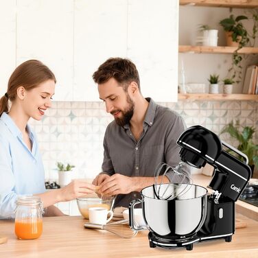 Кухонний комбайн-міксер Camic 2000W, чаша зі сталі 7л, 10 швидкостей, з набором насадок (гак, вінчик) та захистом від бризок, чорний