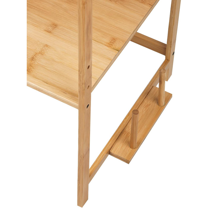 Поличка для мікрохвильової печі 3-рівнева, органайзер з гачками, розширювана, висувна (40-64см), з вуглецевої сталі (2 яруси, бамбук, 55x35x42см)