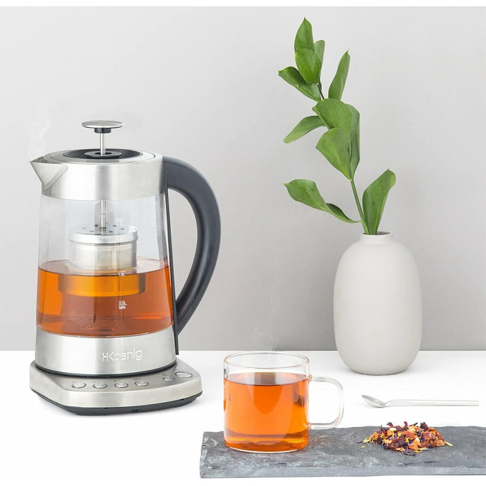H.KOENIG TI600 Instant T Teapot Electric Kettle 1.5L, 1.5 liters, Stainless Steel/Glass (Kettle and Teapot)