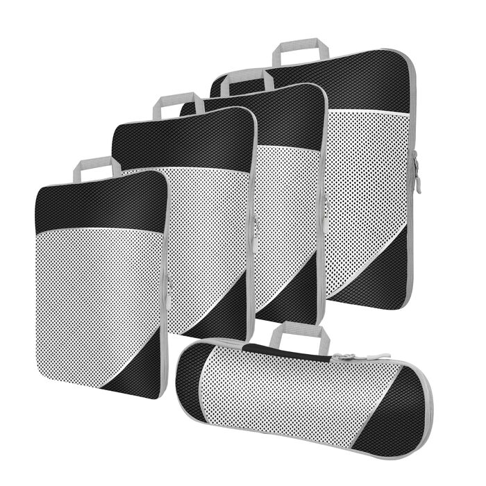 Набір кубиків-органайзерів для подорожей MEUVO - 5 шт., чорний. Компресійні сумки для валізи або рюкзака, водонепроникні
