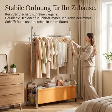 Вішалка для одягу з нержавіючої сталі з кошиком для білизни, міцна, витримує до 115 кг, 3-в-1, для спальні, коридору - UP01