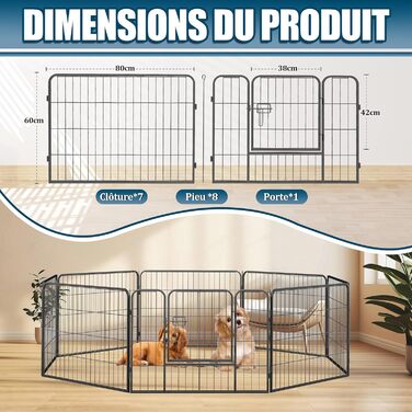 Загін для собак, комплект з 8 панелей, 80x60 см, зона відпочинку для собак та домашніх тварин, для дому та вулиці