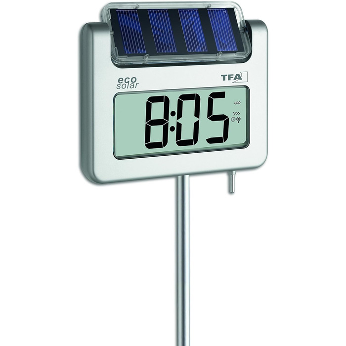 TFA Dostmann AVENUE PLUS Digital Garden Thermometer with Solar Lighting Silver (L) 175 x (W) 38 x (H) 1145 mm