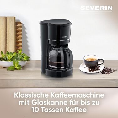 Кавомашина Severin KA 4808, компактна, для 4-10 чашок, з нержавіючої сталі/чорна, з постійним фільтром