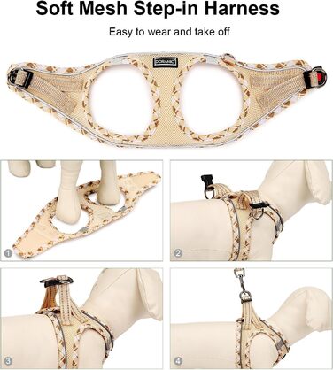 Шлейка для собак маленьких порід з повідком, Step-in шлейка, світловідбиваюча, дихаюча, для грудної клітки, анти-тяга, безпечна, шлейка для котів (Бежевий, S) S Бежевий