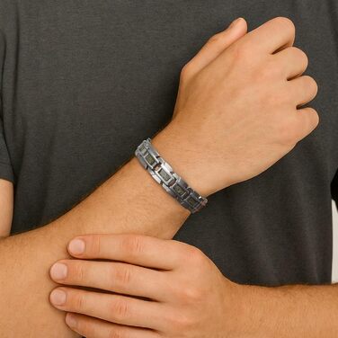 Чоловічий магнітний браслет RainSo зі скорпіоном, трирядний, з нержавіючої сталі, з інструментом для зняття ланок та подарунковою коробкою (сріблястий та шампань)