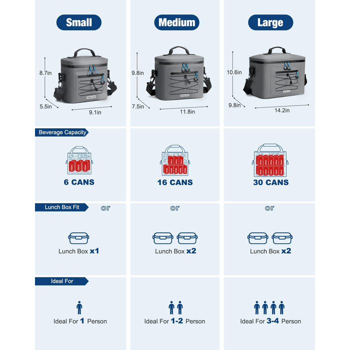 Термосумка-холодильник 15/24L, водовідштовхуюча, для пікніків, пляжу, кемпінгу, офісу, транспортування продуктів, сіра
