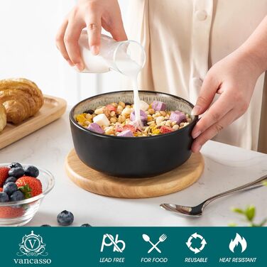 Набір посуду Steingut 24 шт. vancasso AMBER: 6 обеденних, десертних та супових тарілок, супові миски, реактивна глазур, безпечний для миття в посудомийній машині